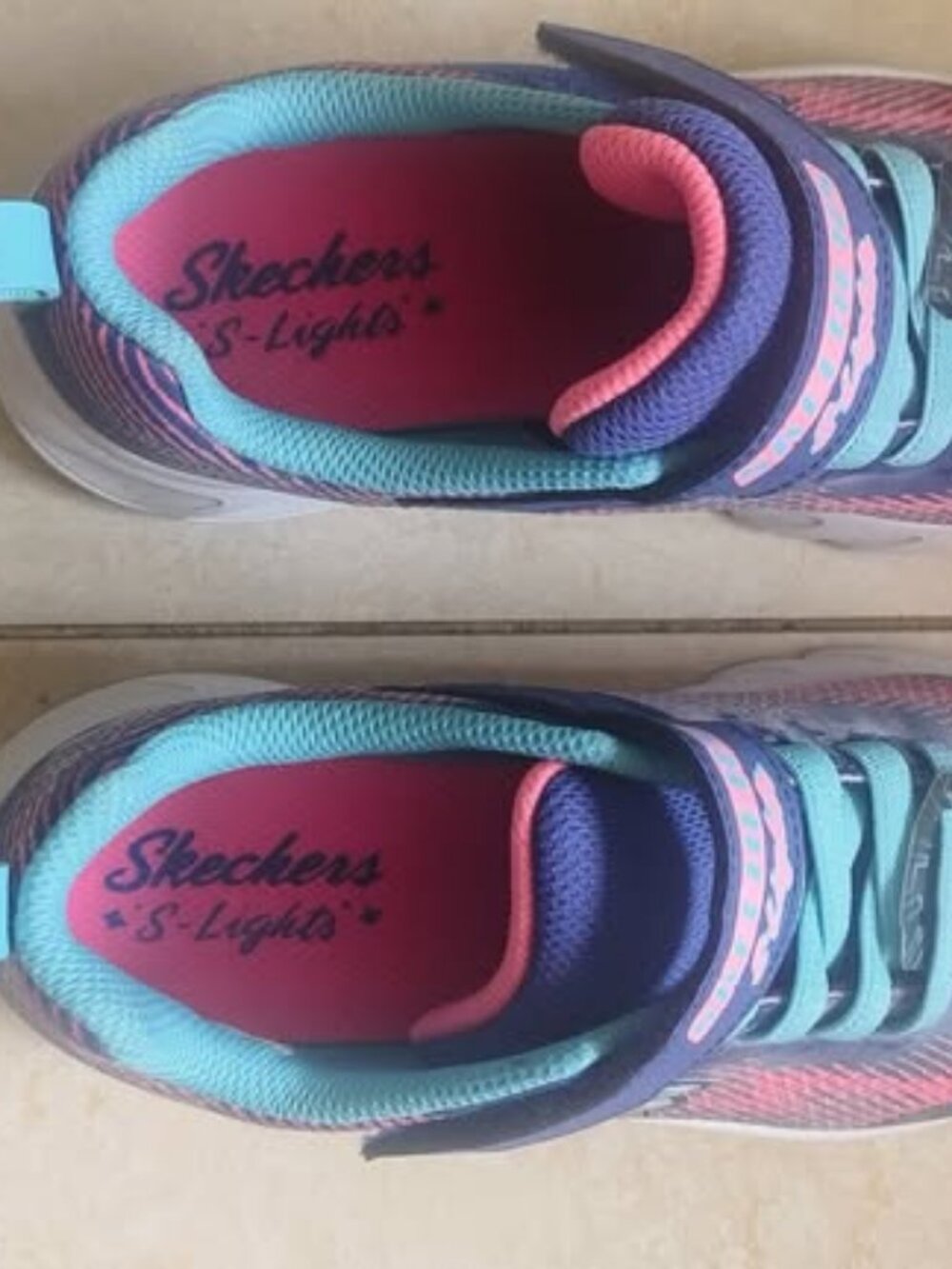 New Skechers Light-Up Sneakers – Girls Youth Size 2 – Pink Navy Turquoise